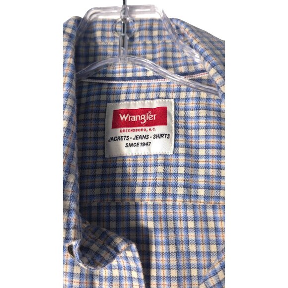 Wrangler Men's Long-Sleeve Western Plaid Shirt Blue/Beige L - Picture 3 of 8